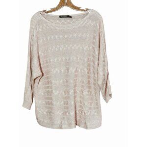 Lauren Ralph Lauren Sweater Womens XL Pink Cable Knit 3/4 Sleeve Cotton Blend